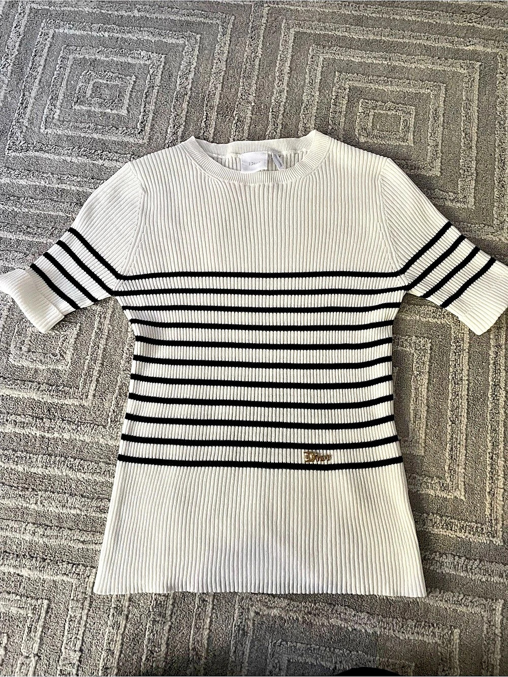 Dior Striped Cotton Top in White & Black Size Small